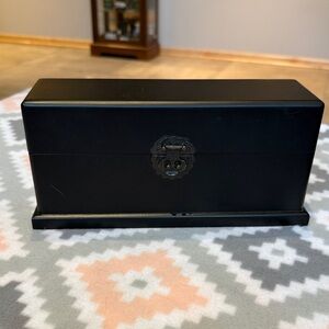 Black Wooden Jewelry or keepsake Box with Asian motif metal clasp